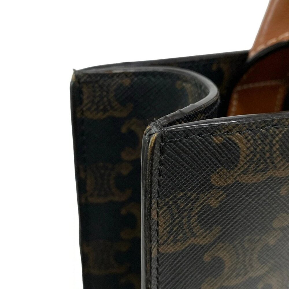 CELINE Small Vertical Cabas Tan (Dark Brown) Brown) Triomphe Canvas Calf Skin - Picture 12 of 15